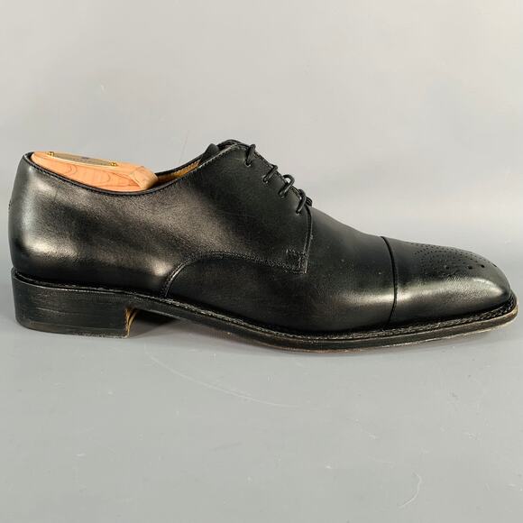 SALVATORE FERRAGAMO Size 8.5 Black Leather Perforated Lace-Up Shoes main image 9